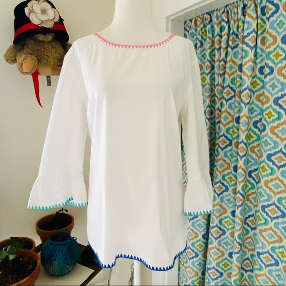 Talbots Embroidered Trim Bell Sleeve Top (size XS) - Picture 2 of 11